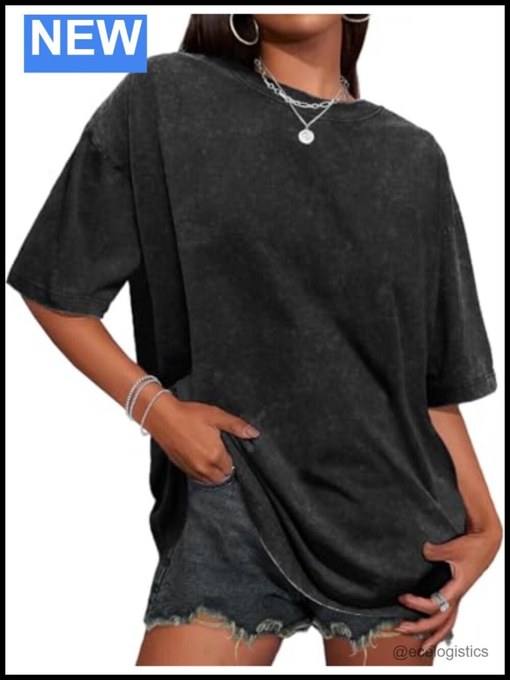 Oversized Crew Neck T-Shirt Short Sleeve Loose Fit Vintage Washed Basic Tee